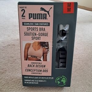 New! Puma 2 pack Seamless Sports Bras Medium Grey Black Convertible NWT